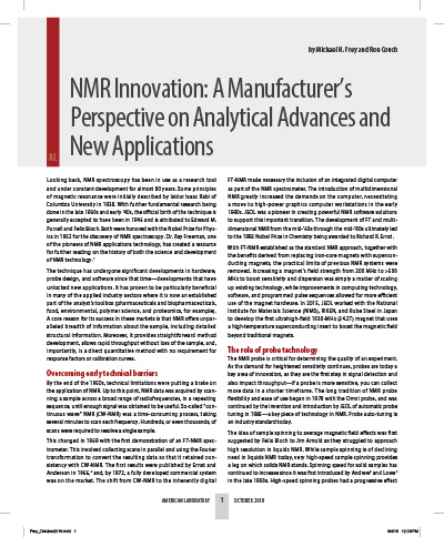 NMR Innovation A Manufacturer’s Perspective on Analytical Advances and New Applications